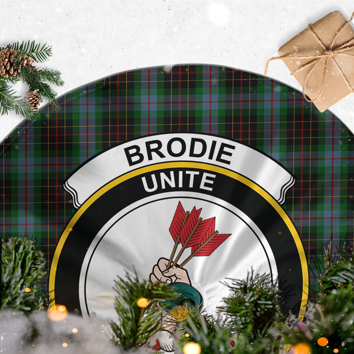 Brodie Hunting Tartan Christmas Tree Skirt with Family Crest - Tartanvibesclothing