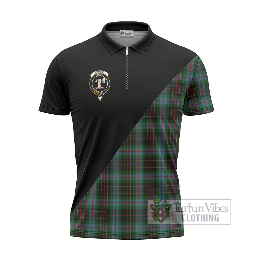 Brodie Hunting Tartan Zipper Polo Shirt with Family Crest and Military Logo Style - Tartanvibesclothing Shop