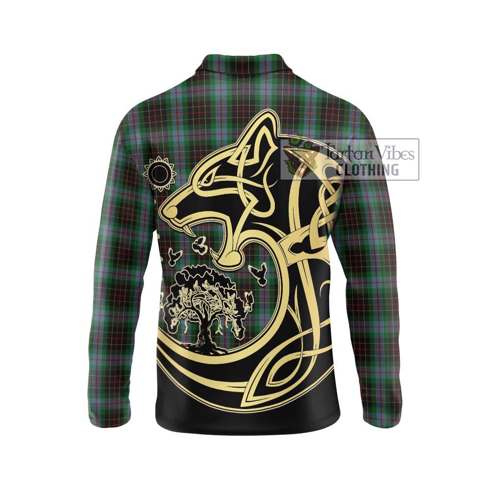 Tartan Vibes Clothing Brodie Hunting Tartan Long Sleeve Polo Shirt with Family Crest Celtic Wolf Style