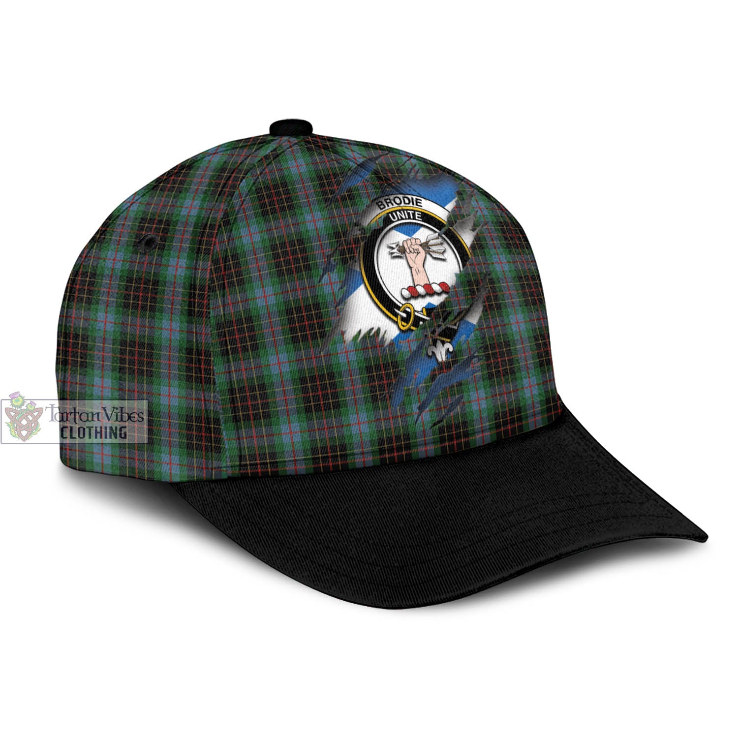 Tartan Vibes Clothing Brodie Hunting Tartan Classic Cap with Family Crest In Me Style