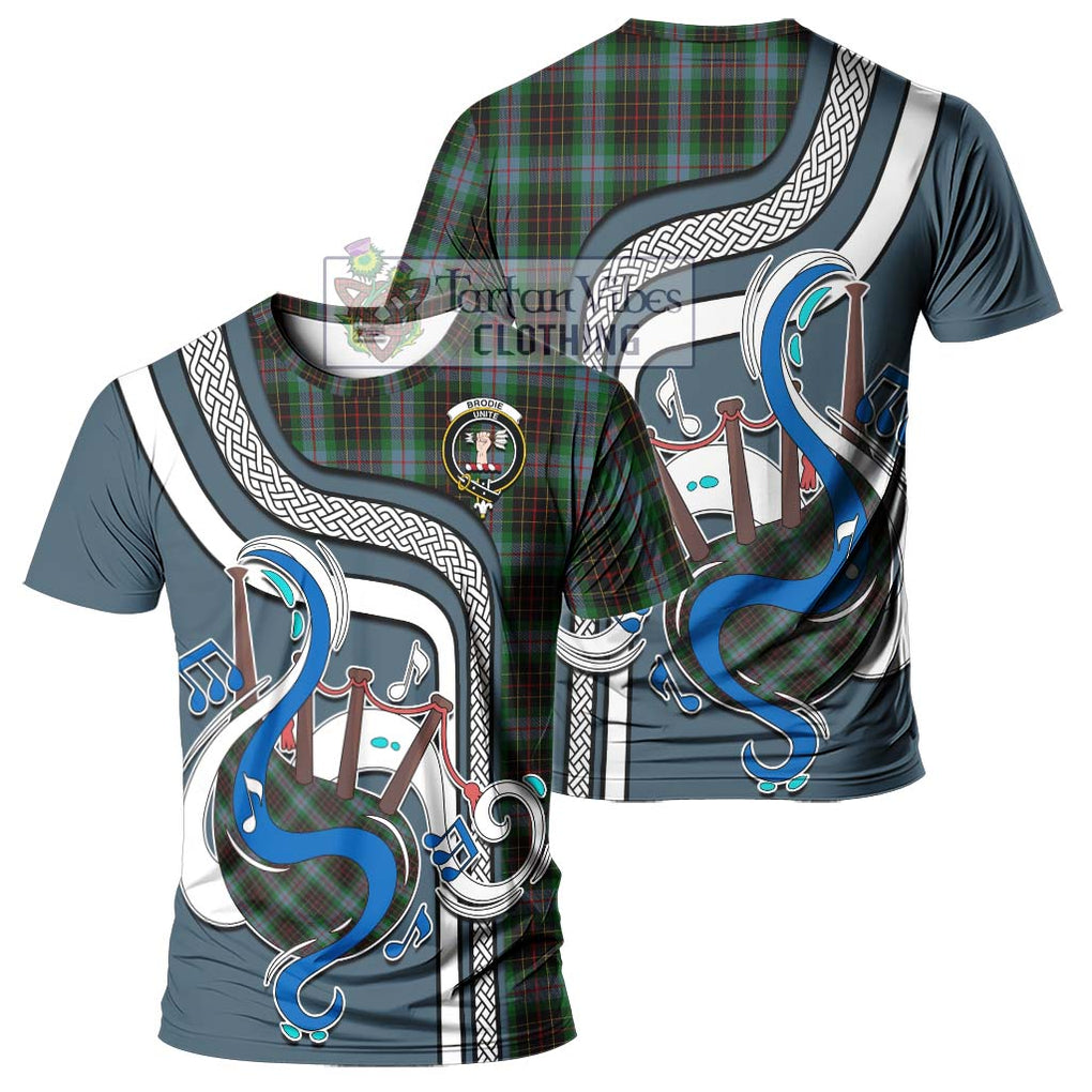 Brodie Hunting Tartan T-Shirt with Epic Bagpipe Style - Tartanvibesclothing Shop