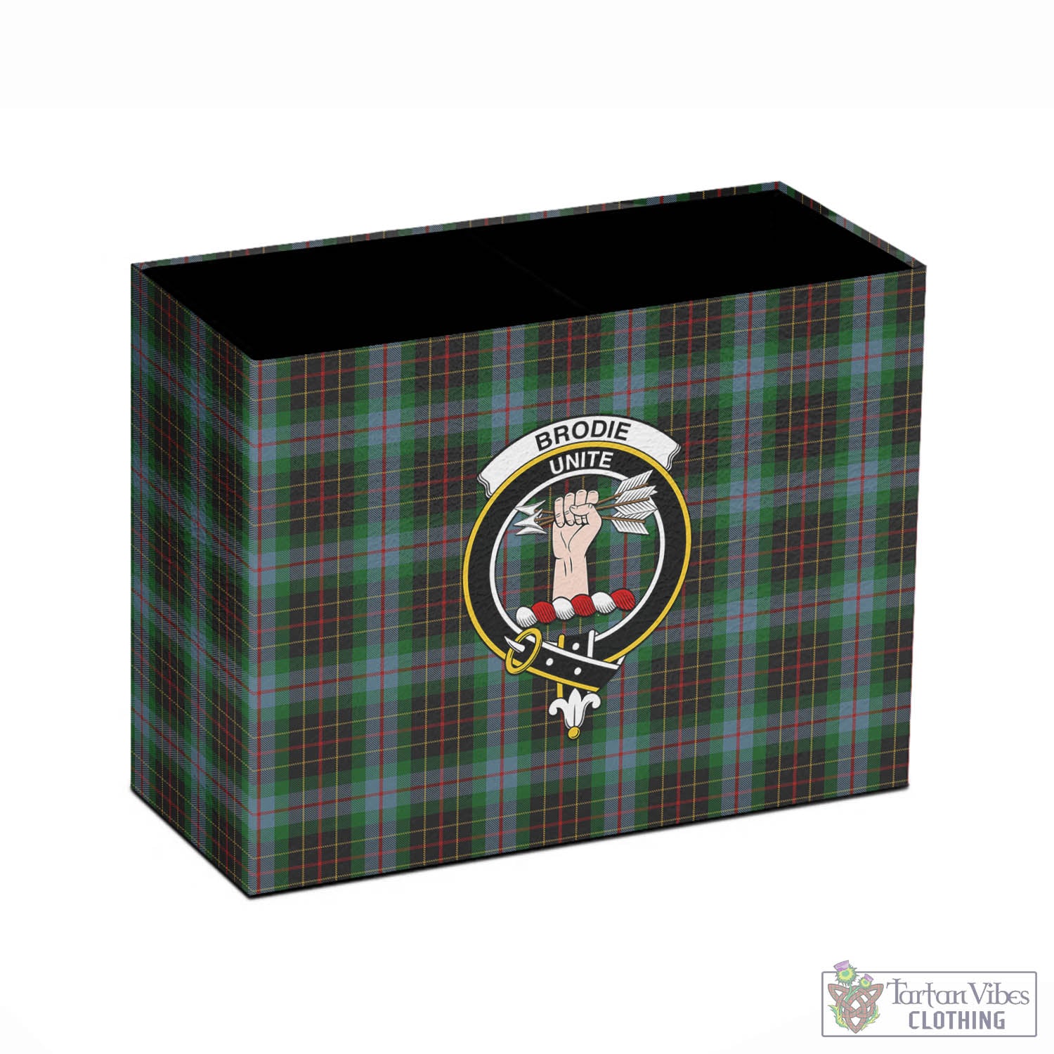 Tartan Vibes Clothing Brodie Hunting Tartan Pen Holder with Family Crest