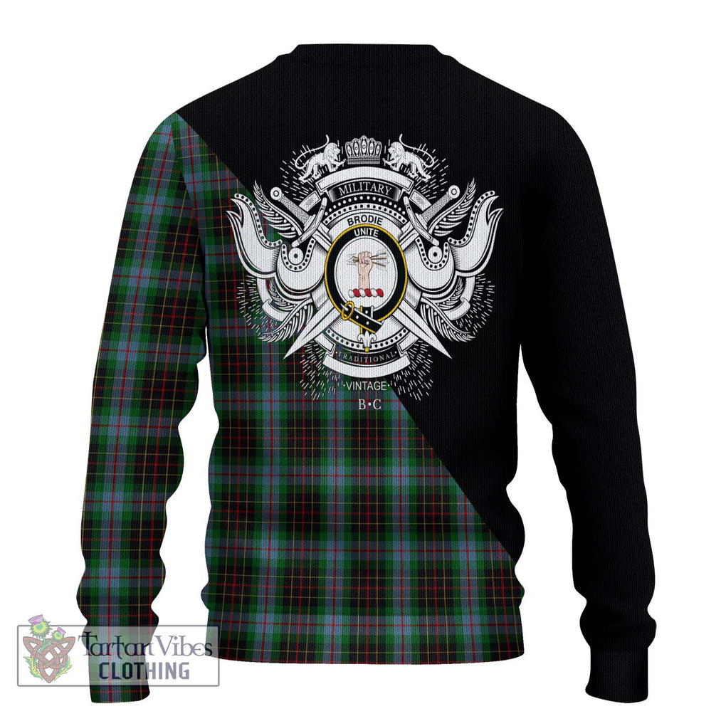 Brodie Hunting Tartan Knitted Sweater with Family Crest and Military Logo Style - Tartanvibesclothing Shop