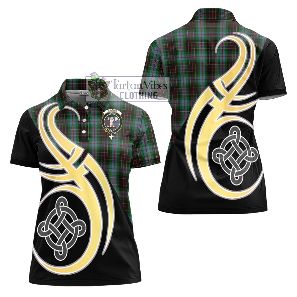 Brodie Hunting Tartan Women's Polo Shirt with Family Crest and Celtic Symbol Style - Tartan Vibes Clothing