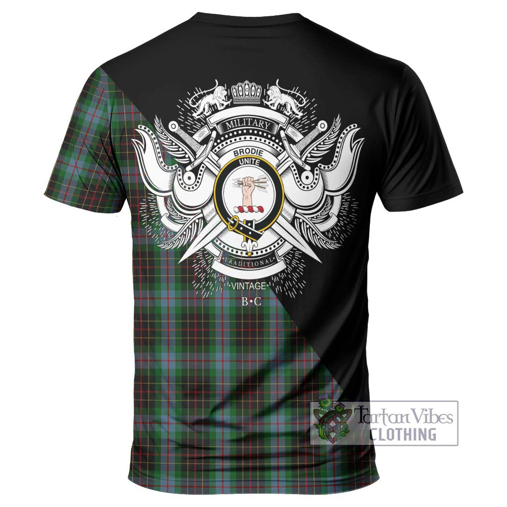 Brodie Hunting Tartan T-Shirt with Family Crest and Military Logo Style - Tartanvibesclothing Shop