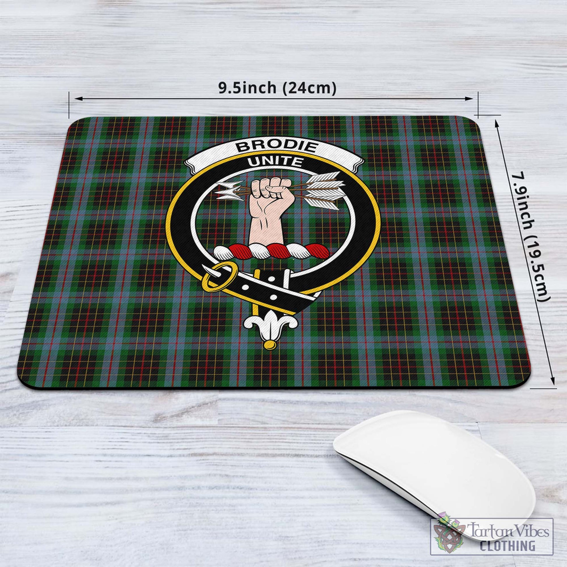 Tartan Vibes Clothing Brodie Hunting Tartan Mouse Pad with Family Crest