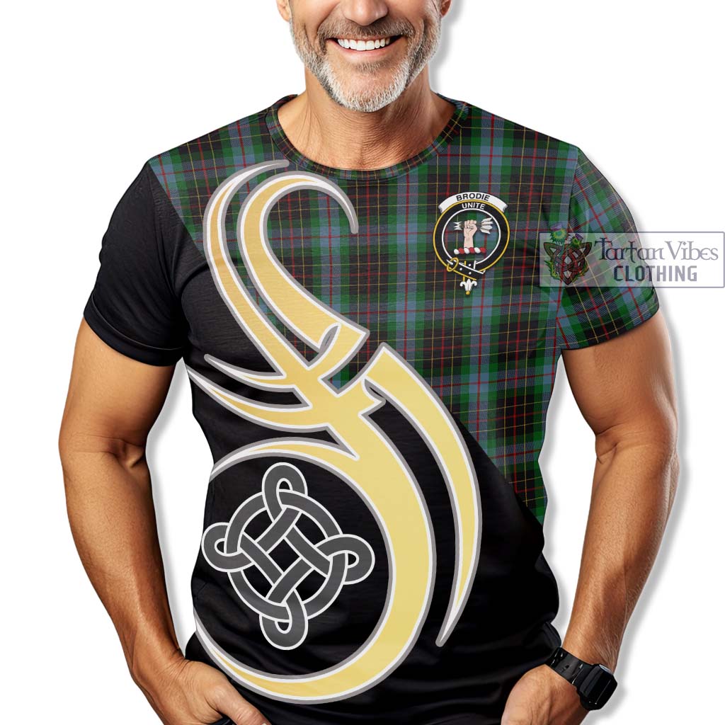 Tartan Vibes Clothing Brodie Hunting Tartan T-Shirt with Family Crest and Celtic Symbol Style