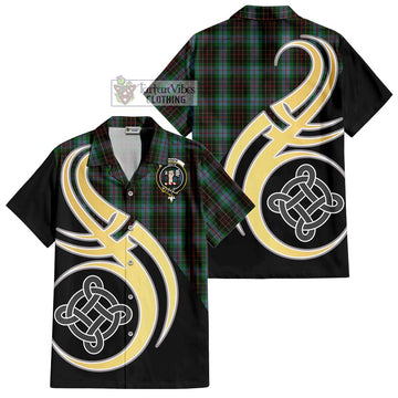 Brodie Hunting Tartan Short Sleeve Button Shirt with Family Crest and Celtic Symbol Style