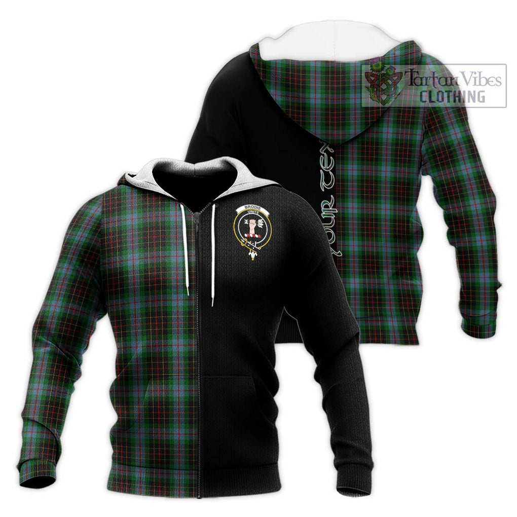 Brodie Hunting Tartan Knitted Hoodie with Family Crest and Half Of Me Style Unisex Knitted Zip Hoodie - Tartanvibesclothing Shop