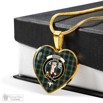 Brodie Hunting Tartan Heart Necklace with Family Crest