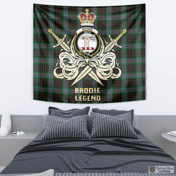 Brodie Hunting Tartan Tapestry with Clan Crest and the Golden Sword of Courageous Legacy