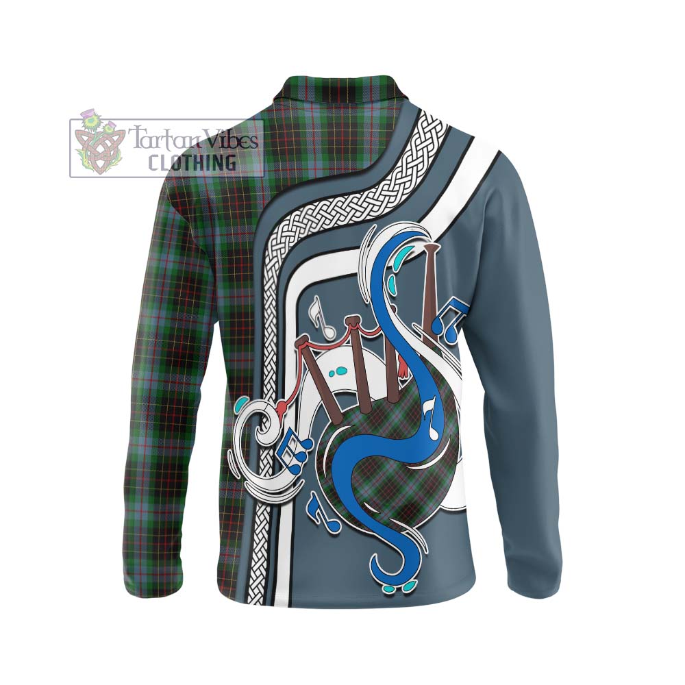 Tartan Vibes Clothing Brodie Hunting Tartan Long Sleeve Polo Shirt with Epic Bagpipe Style