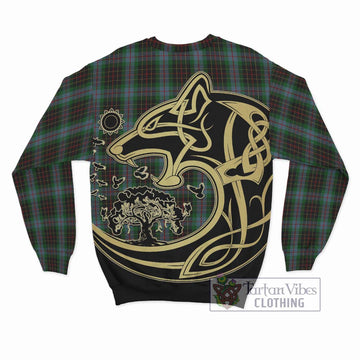 Brodie Hunting Tartan Sweatshirt with Family Crest Celtic Wolf Style
