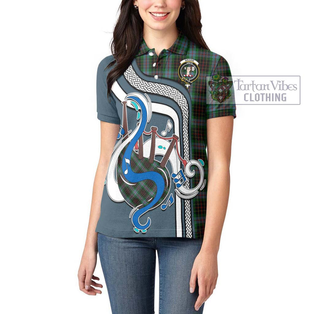 Brodie Hunting Tartan Women's Polo Shirt with Epic Bagpipe Style - Tartanvibesclothing Shop