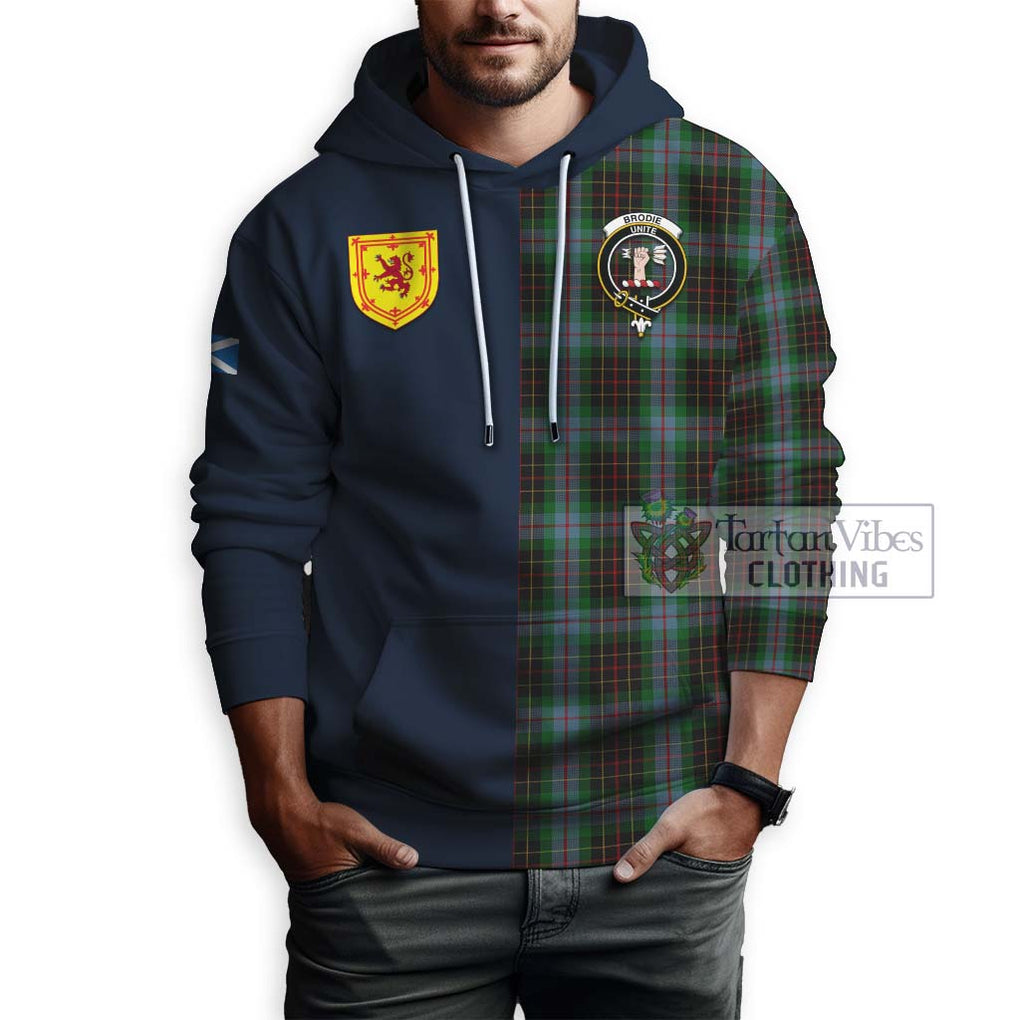 Tartan Vibes Clothing Brodie Hunting Tartan Hoodie with Scottish Lion Royal Arm Half Style