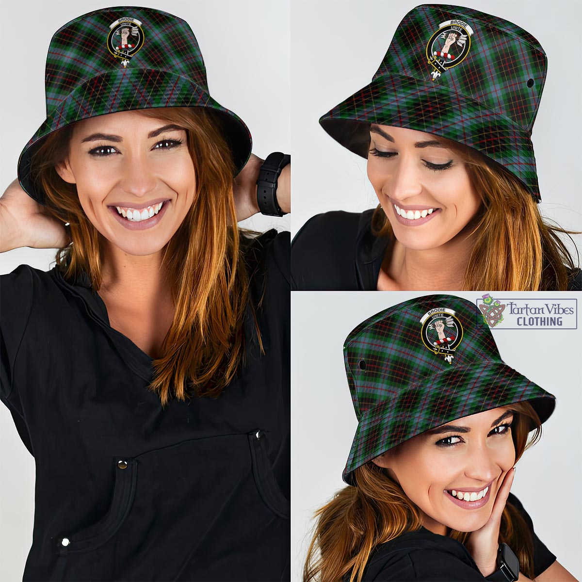 Tartan Vibes Clothing Brodie Hunting Tartan Bucket Hat with Family Crest