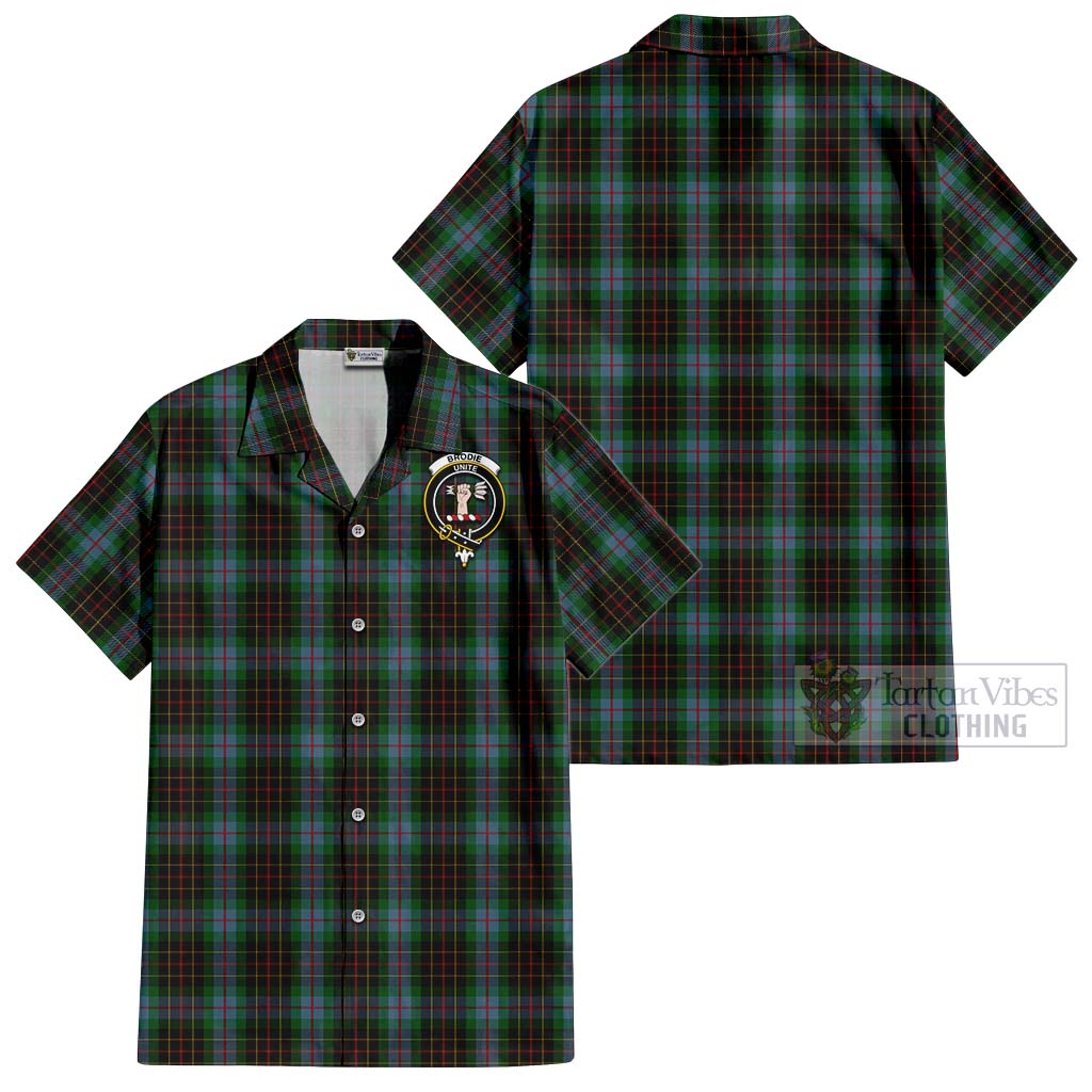 Tartan Vibes Clothing Brodie Hunting Tartan Cotton Hawaiian Shirt with Family Crest