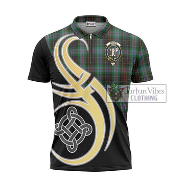 Brodie Hunting Tartan Zipper Polo Shirt with Family Crest and Celtic Symbol Style