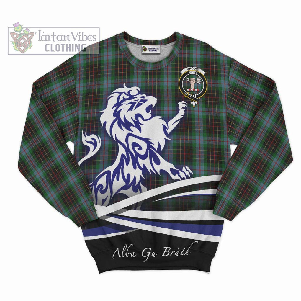 Brodie Hunting Tartan Sweatshirt with Alba Gu Brath Regal Lion Emblem - Tartanvibesclothing Shop