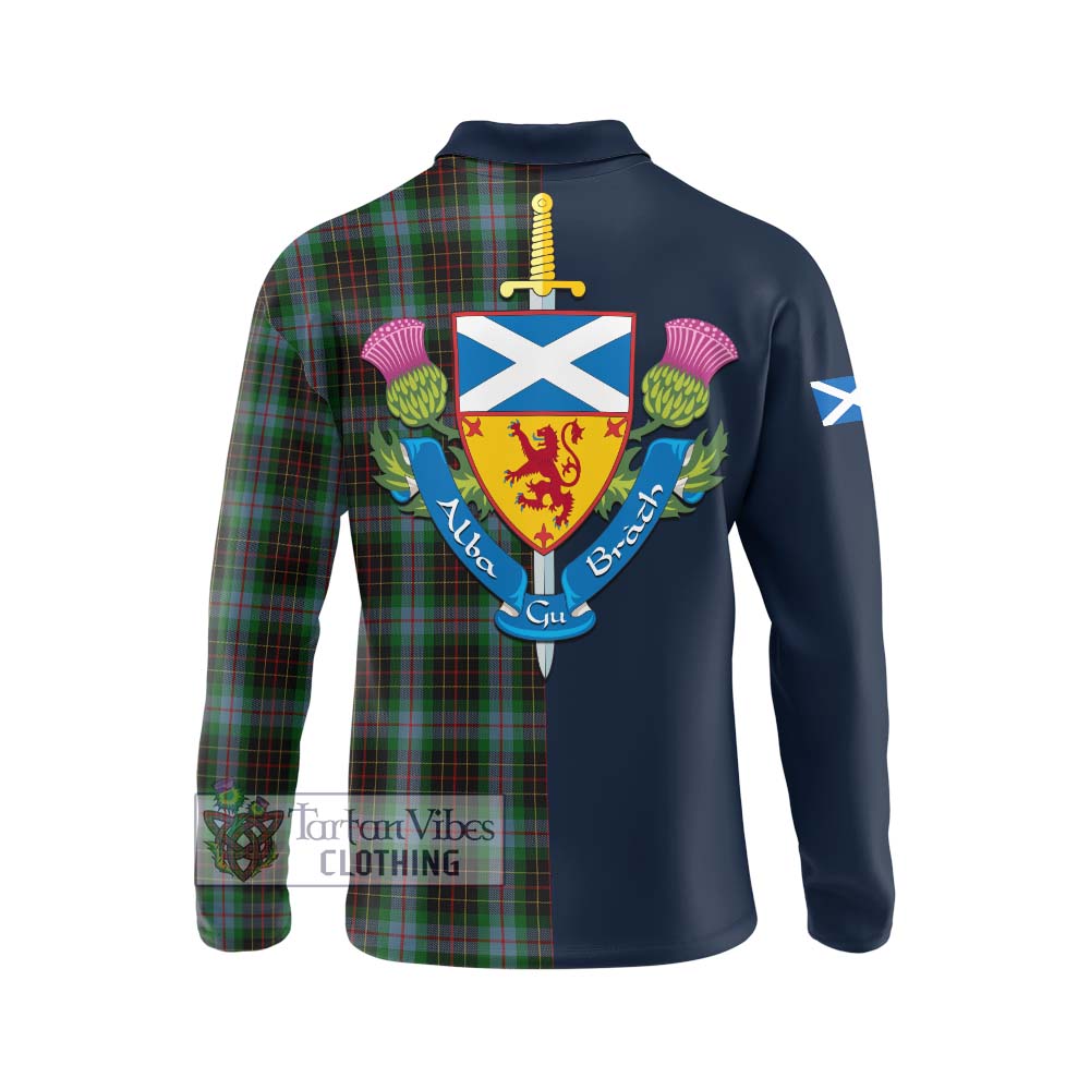 Tartan Vibes Clothing Brodie Hunting Tartan Long Sleeve Polo Shirt with Scottish Lion Royal Arm Half Style