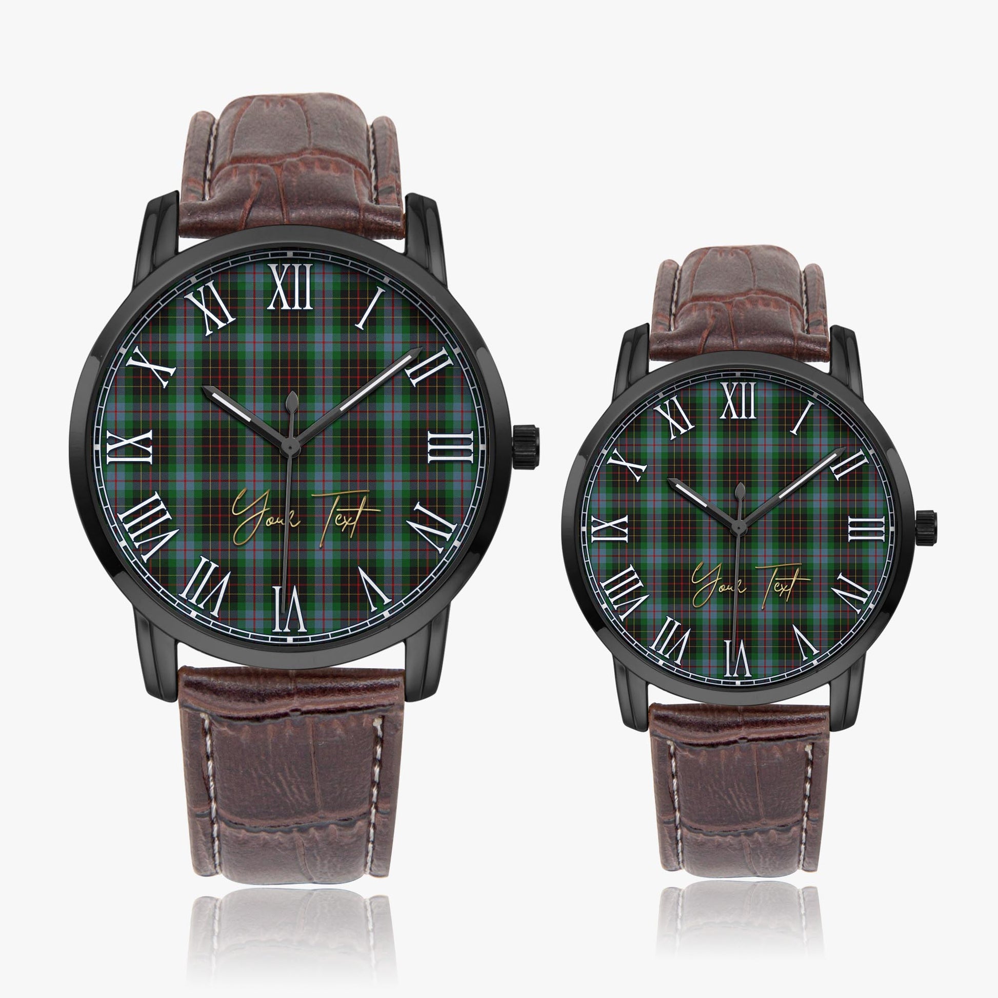 Brodie Hunting Tartan Personalized Your Text Leather Trap Quartz Watch Wide Type Black Case With Brown Leather Strap - Tartanvibesclothing