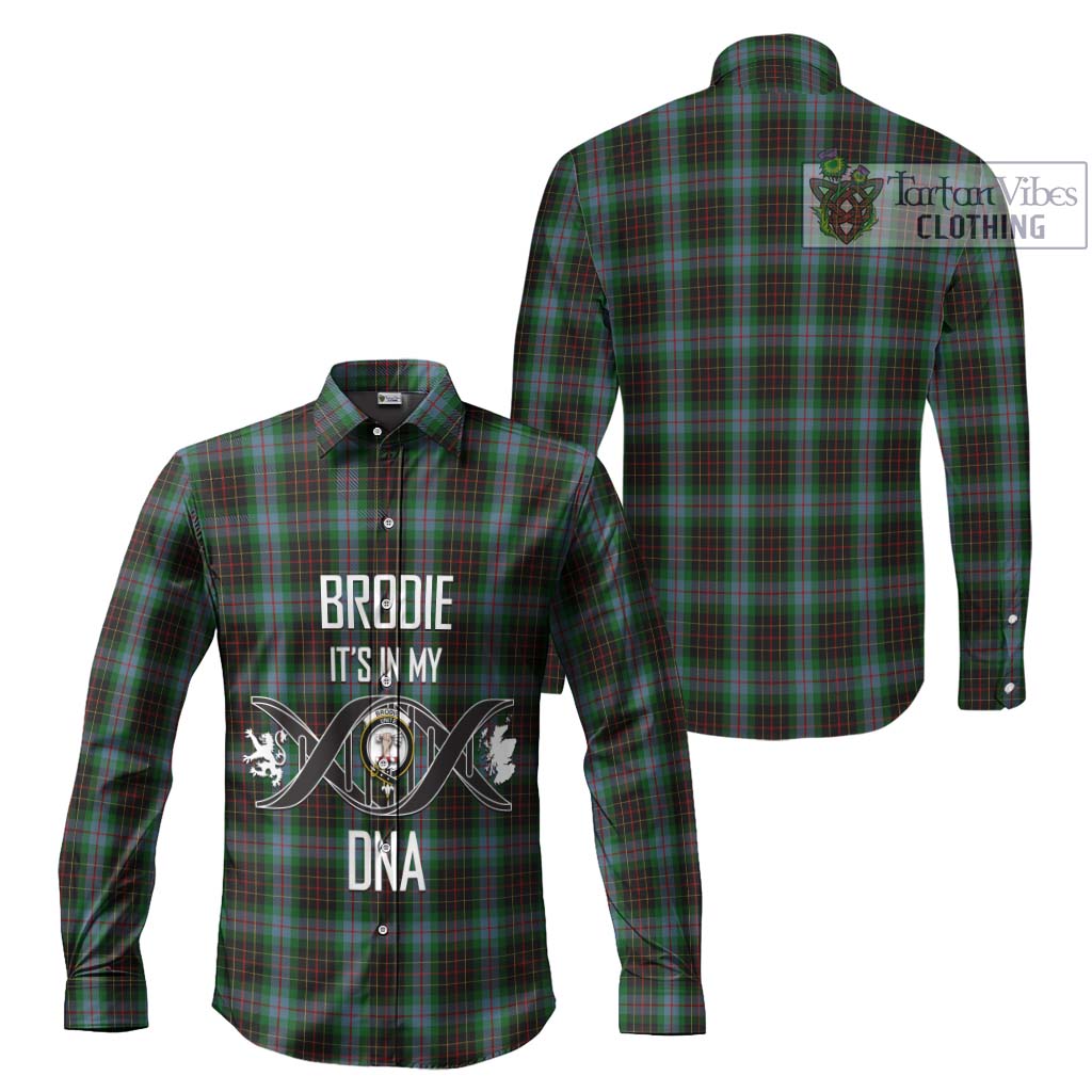 Tartan Vibes Clothing Brodie Hunting Tartan Long Sleeve Button Shirt with Family Crest DNA In Me Style