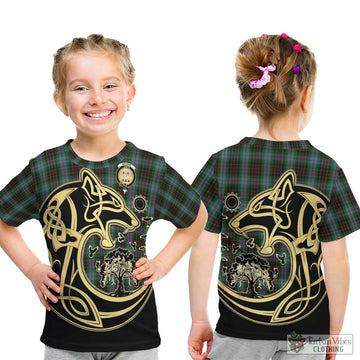 Brodie Hunting Tartan Kid T-Shirt with Family Crest Celtic Wolf Style
