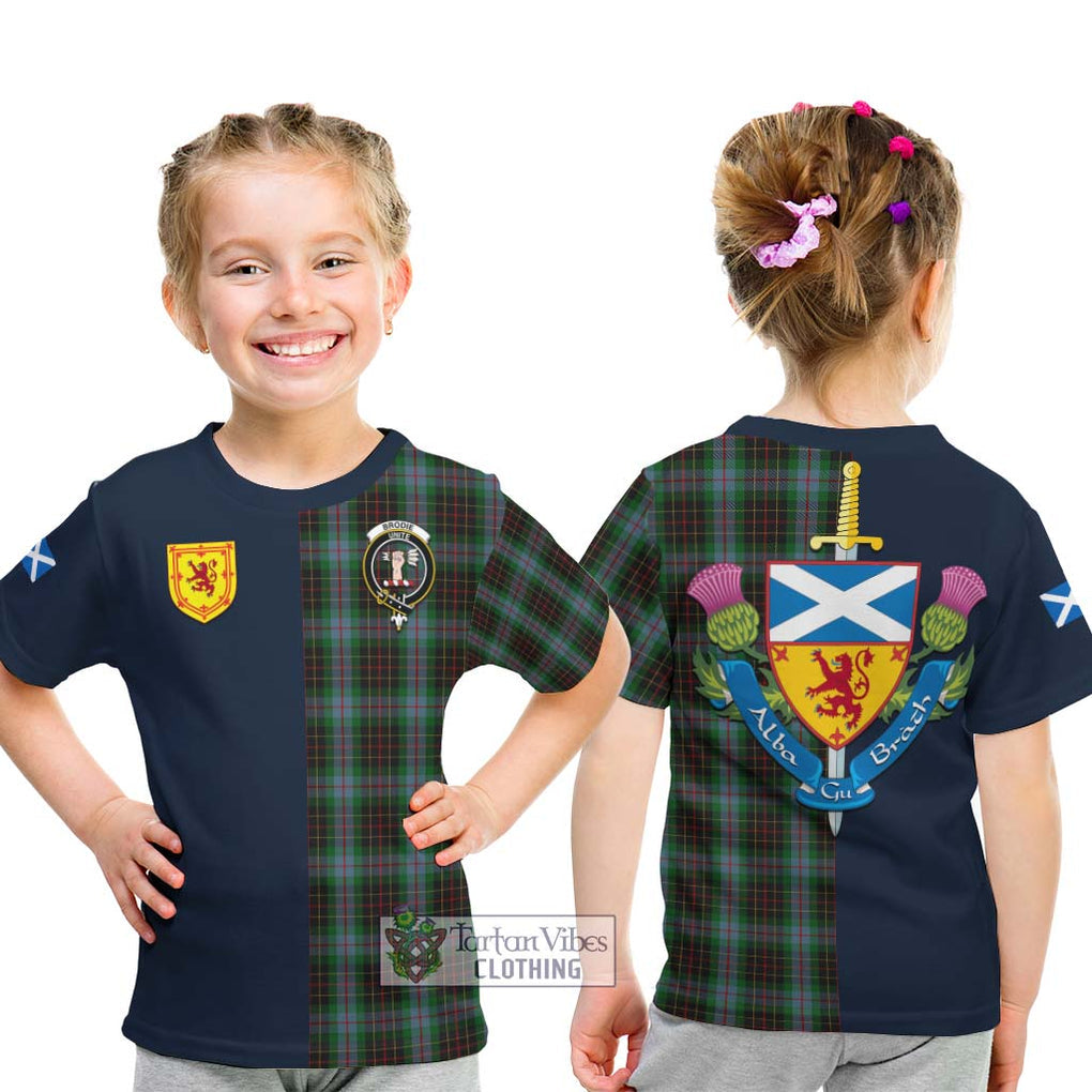 Tartan Vibes Clothing Brodie Hunting Tartan Kid T-Shirt with Scottish Lion Royal Arm Half Style