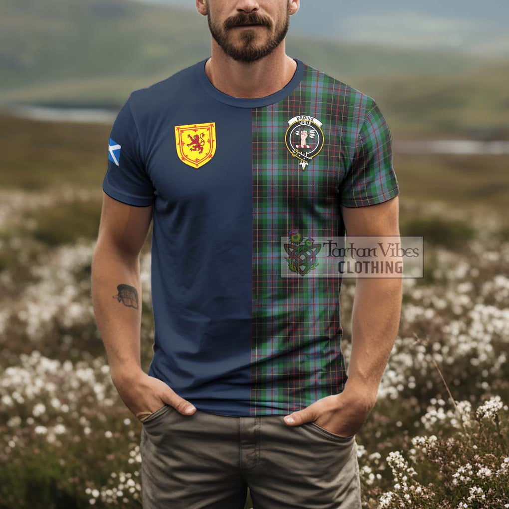 Tartan Vibes Clothing Brodie Hunting Tartan T-Shirt Alba with Scottish Lion Royal Arm Half Style