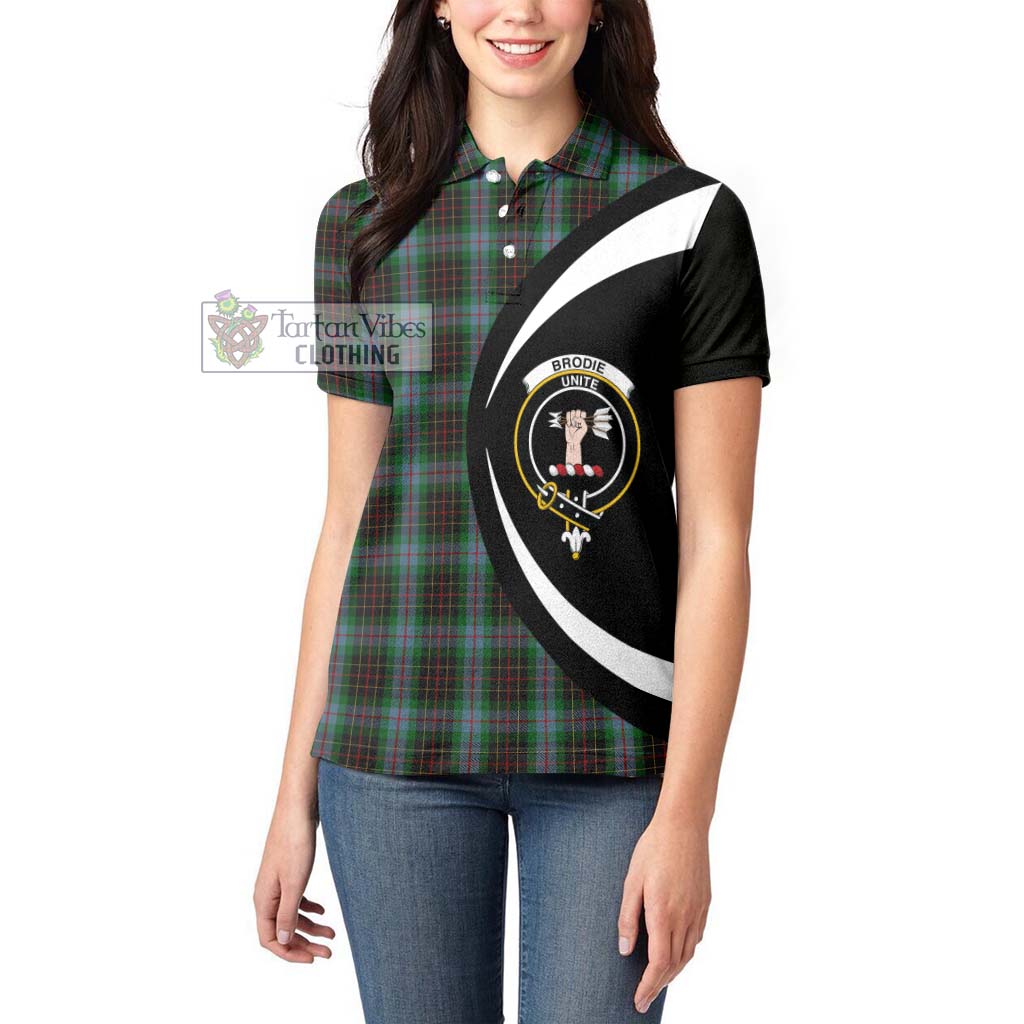 Tartan Vibes Clothing Brodie Hunting Tartan Women's Polo Shirt with Family Crest Circle Style