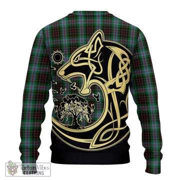 Brodie Hunting Tartan Knitted Sweater with Family Crest Celtic Wolf Style