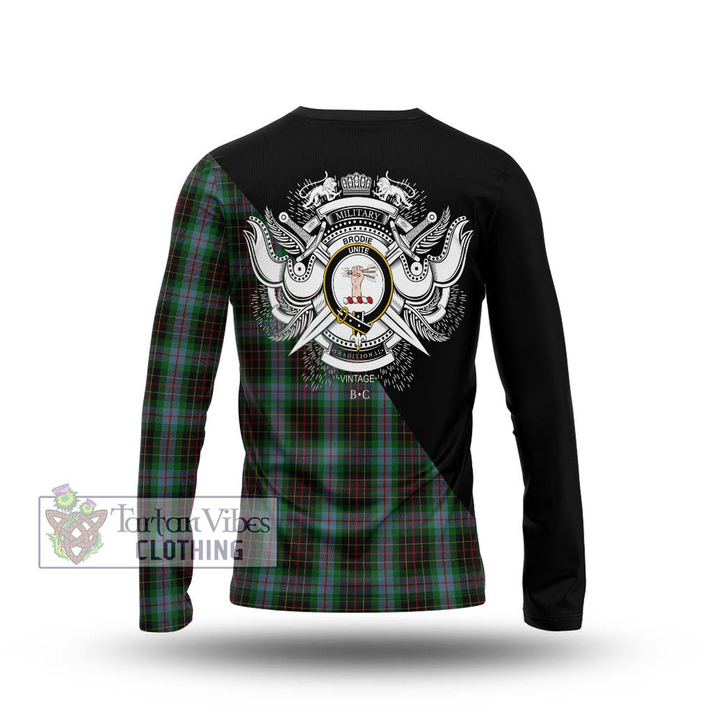 Brodie Hunting Tartan Long Sleeve T-Shirt with Family Crest and Military Logo Style - Tartanvibesclothing Shop