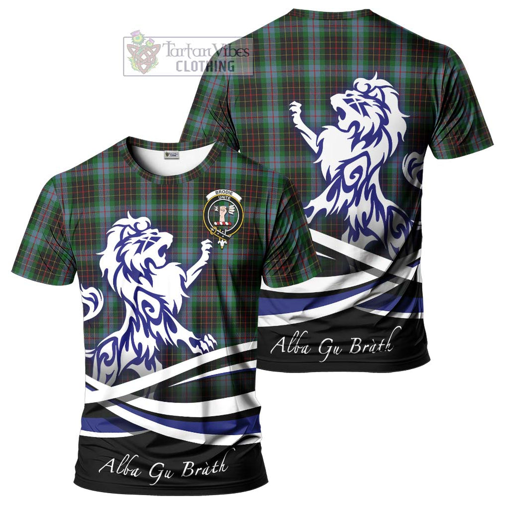 Tartan Vibes Clothing Brodie Hunting Tartan Cotton T-shirt with Alba Gu Brath Regal Lion Emblem