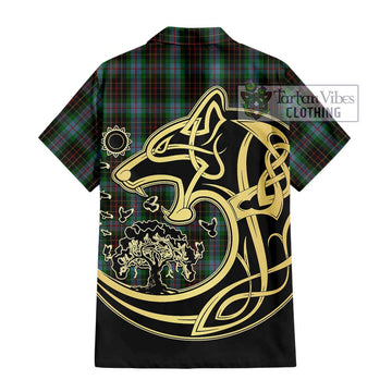 Brodie Hunting Tartan Short Sleeve Button Shirt with Family Crest Celtic Wolf Style