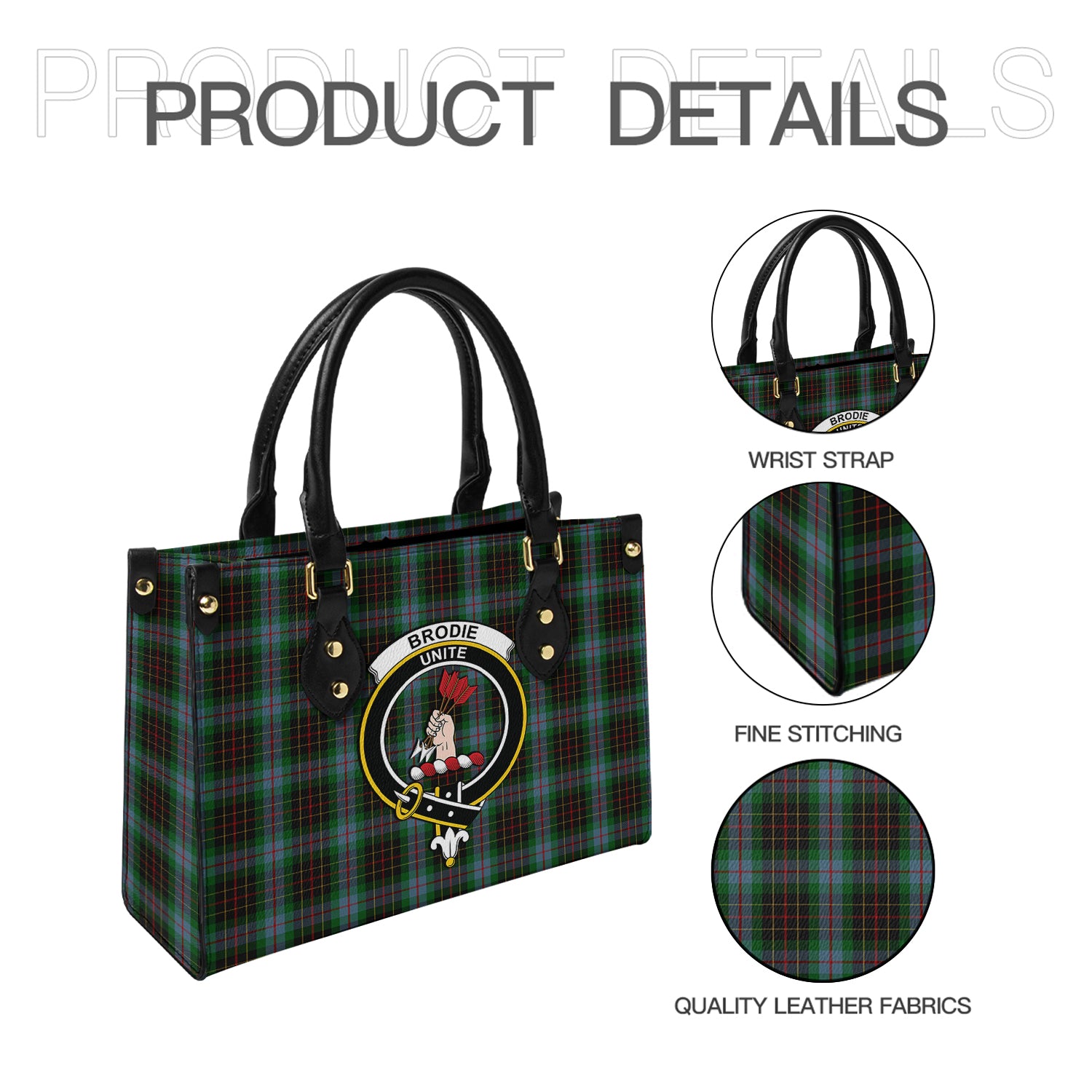 Brodie Hunting Tartan Leather Bag with Family Crest - Tartanvibesclothing