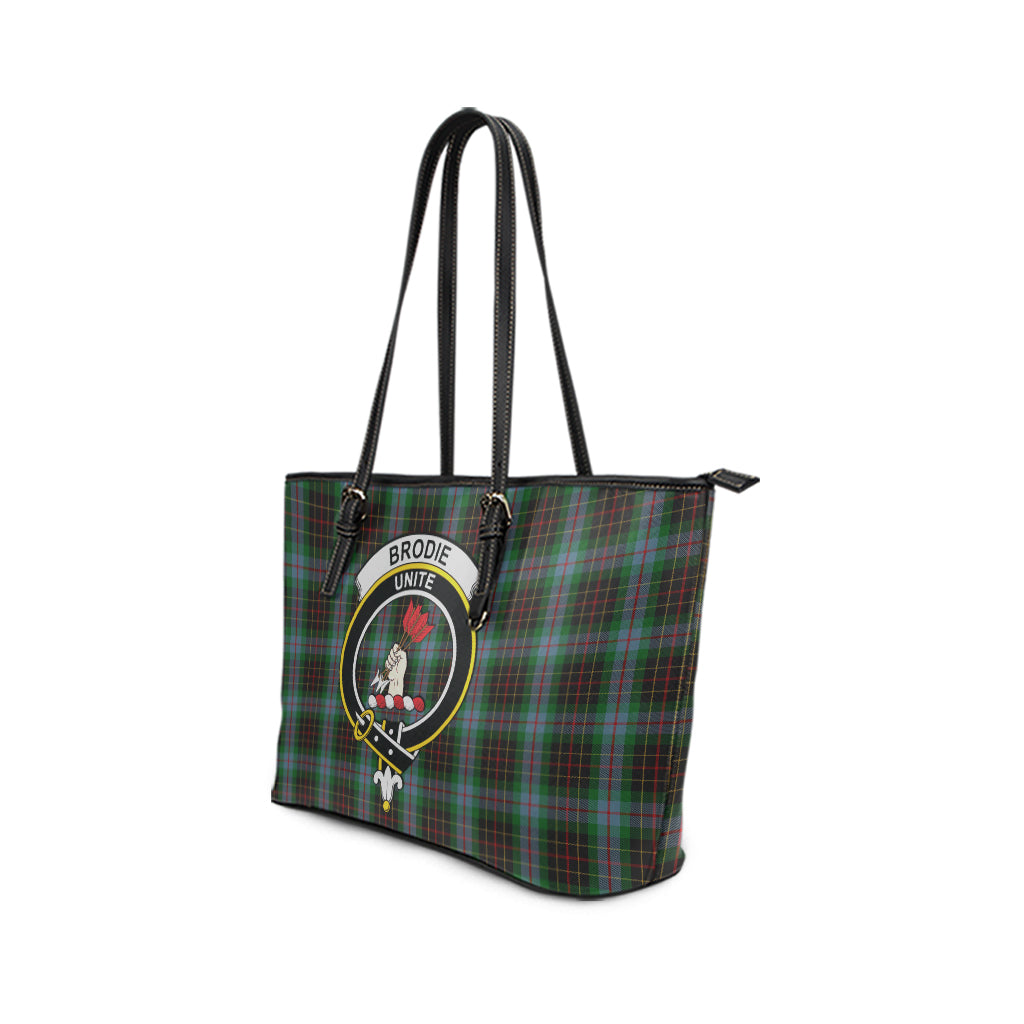 Brodie Hunting Tartan Leather Tote Bag with Family Crest - Tartanvibesclothing