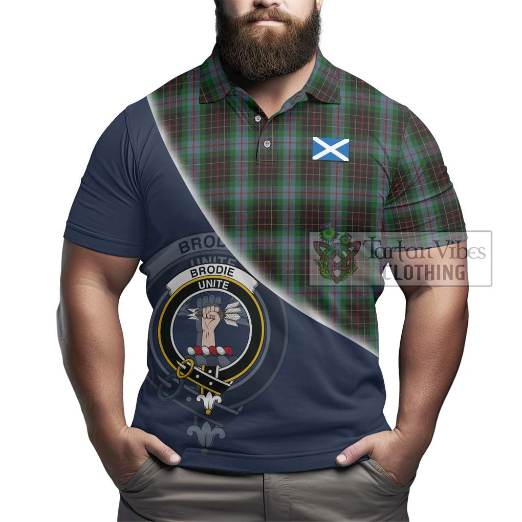 Brodie Hunting Tartan Polo Shirt with Personalised National Flag and Family Crest Half Style - Tartanvibesclothing Shop