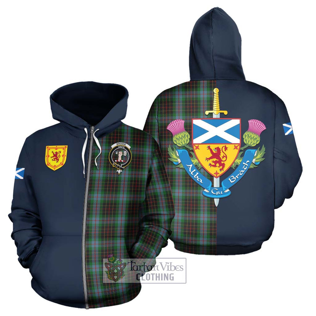 Tartan Vibes Clothing Brodie Hunting Tartan Hoodie with Scottish Lion Royal Arm Half Style