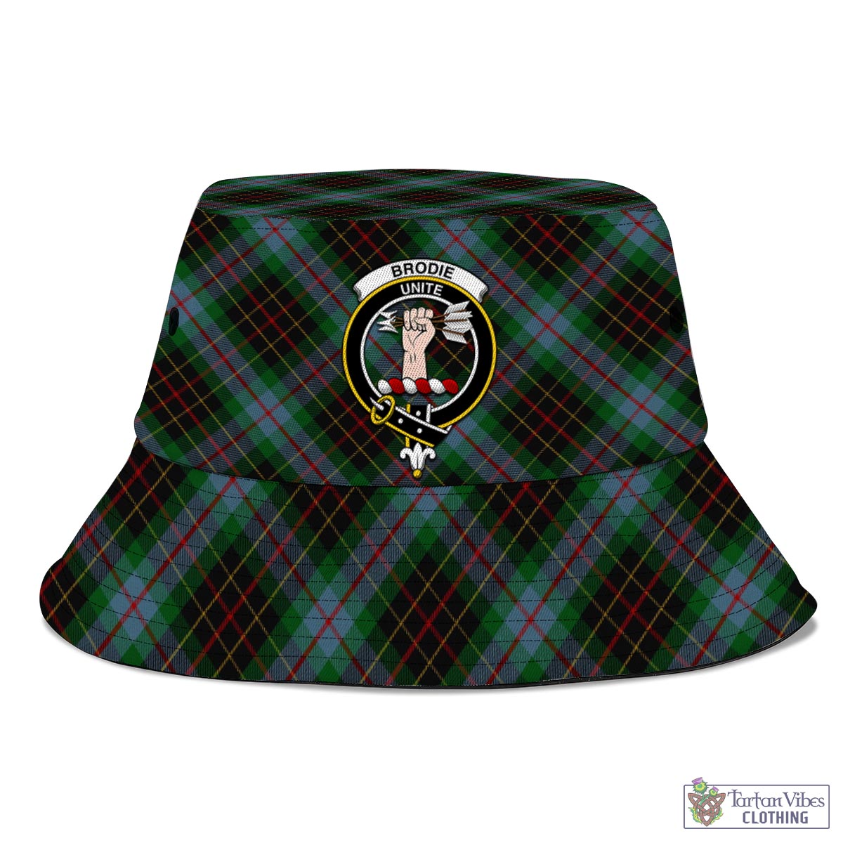 Tartan Vibes Clothing Brodie Hunting Tartan Bucket Hat with Family Crest