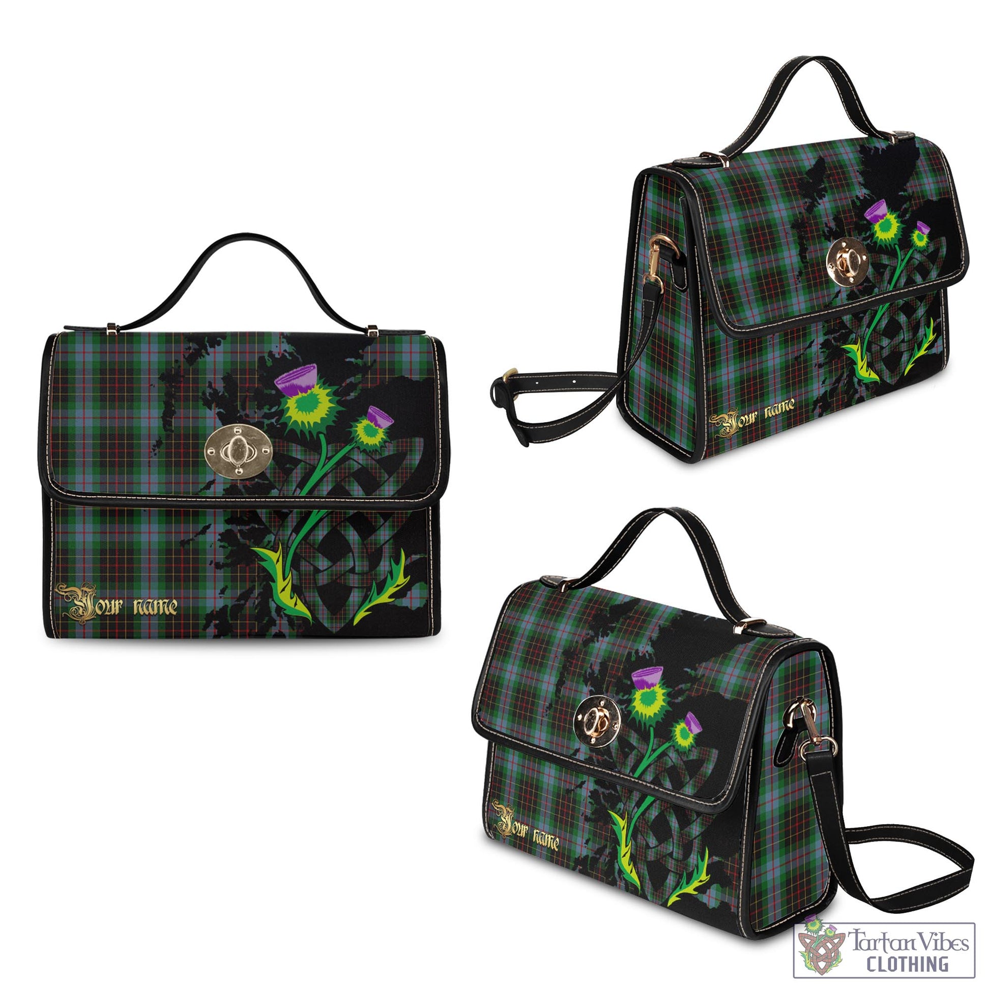 Tartan Vibes Clothing Brodie Hunting Tartan Waterproof Canvas Bag with Scotland Map and Thistle Celtic Accents