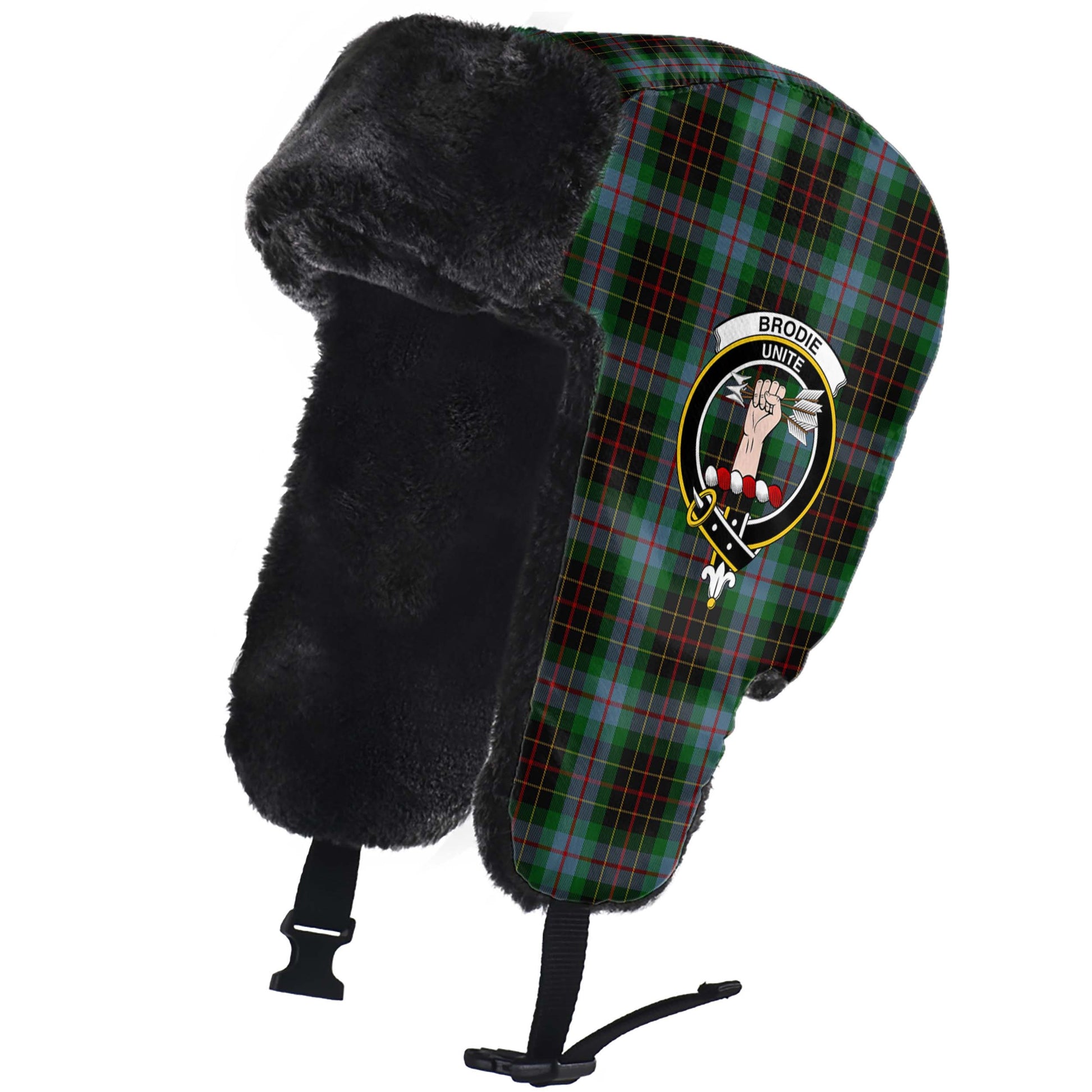 Brodie Hunting Tartan Winter Trapper Hat with Family Crest - Tartanvibesclothing