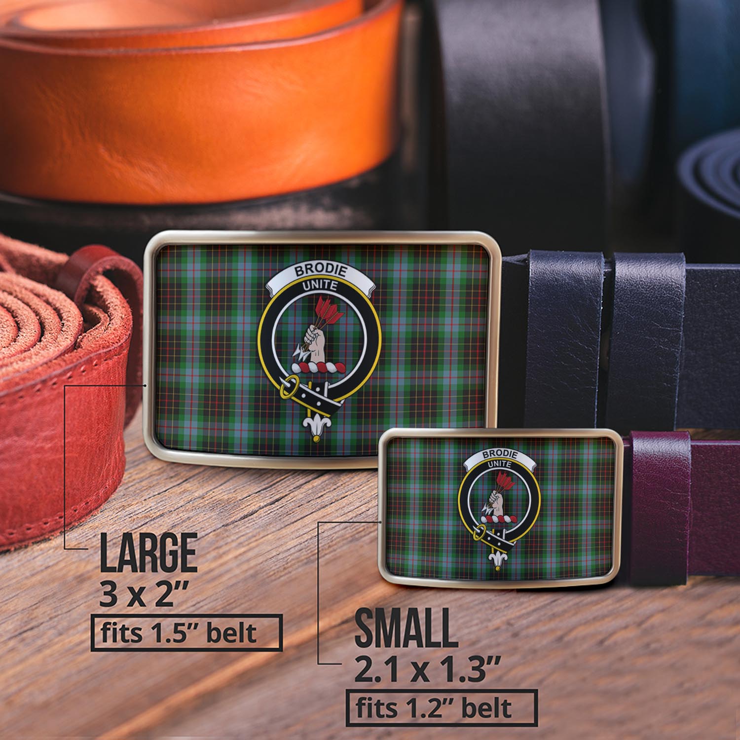 Brodie Hunting Tartan Belt Buckles with Family Crest - Tartan Vibes Clothing