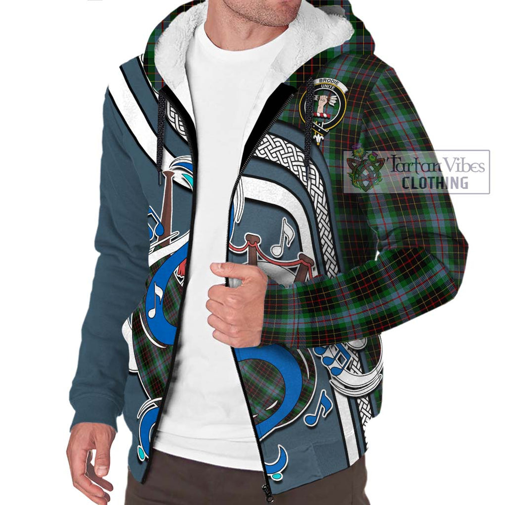 Brodie Hunting Tartan Sherpa Hoodie with Epic Bagpipe Style Unisex - Tartanvibesclothing Shop