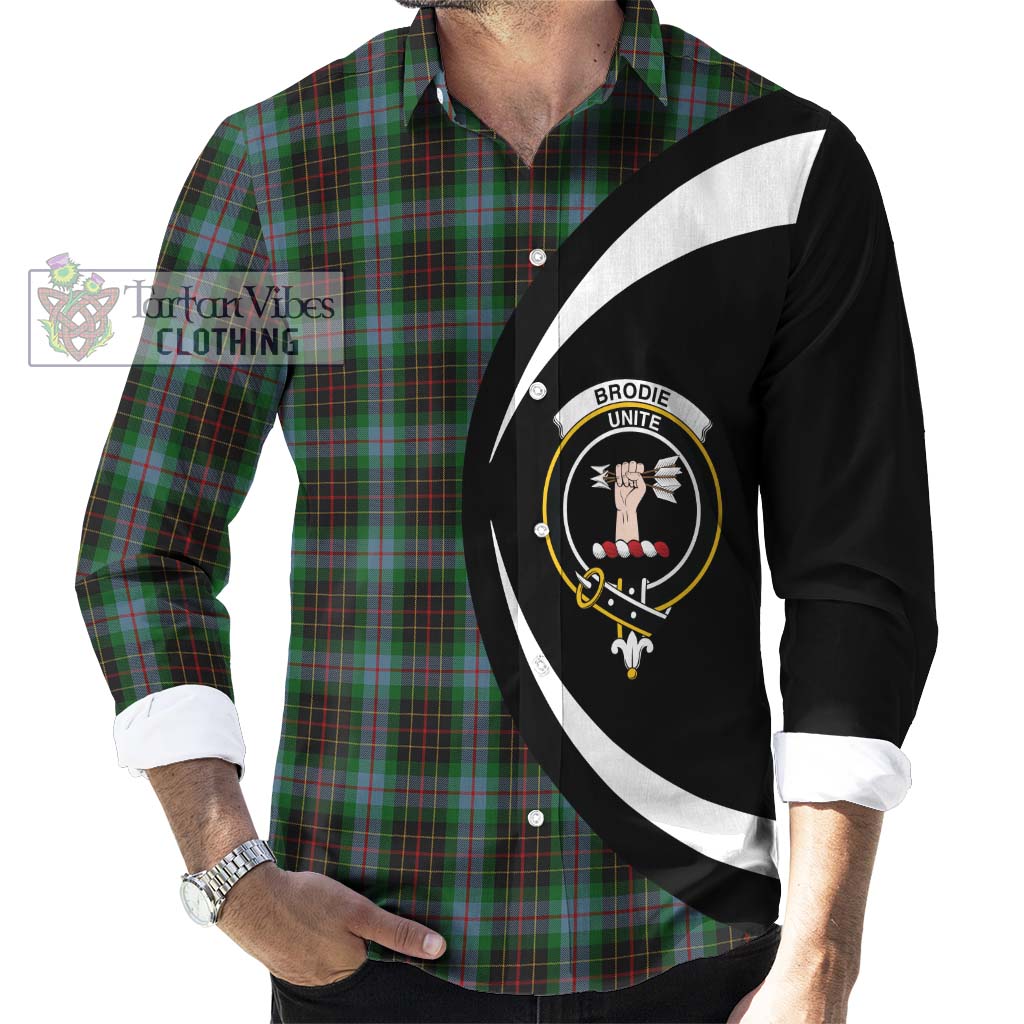 Brodie Hunting Tartan Long Sleeve Button Up with Family Crest Circle Style - Tartan Vibes Clothing