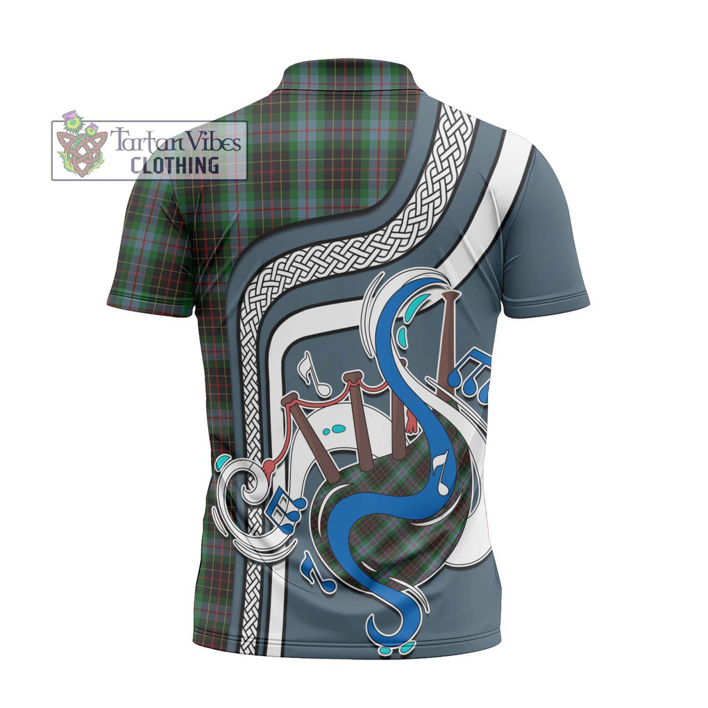 Brodie Hunting Tartan Zipper Polo Shirt with Epic Bagpipe Style - Tartanvibesclothing Shop