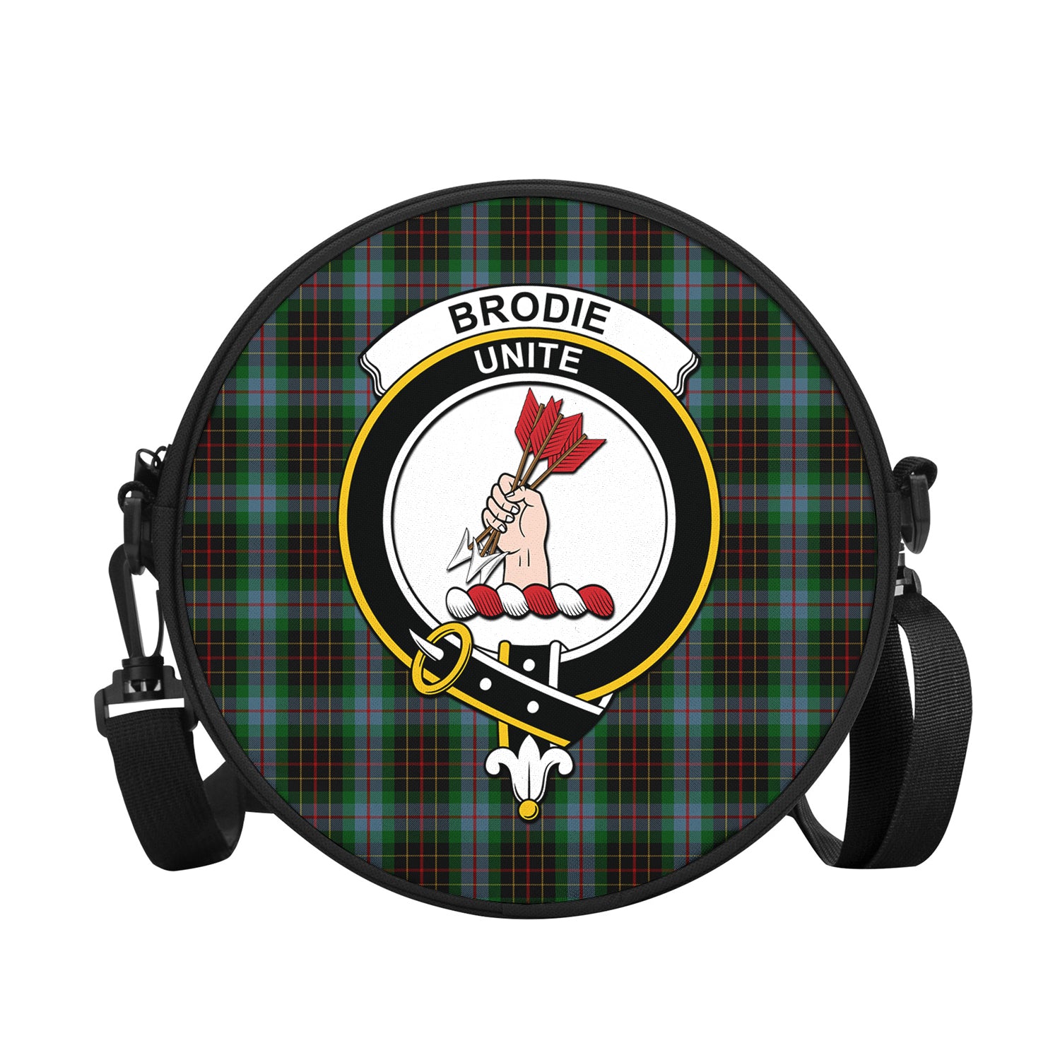 Brodie Hunting Tartan Round Satchel Bags with Family Crest - Tartanvibesclothing