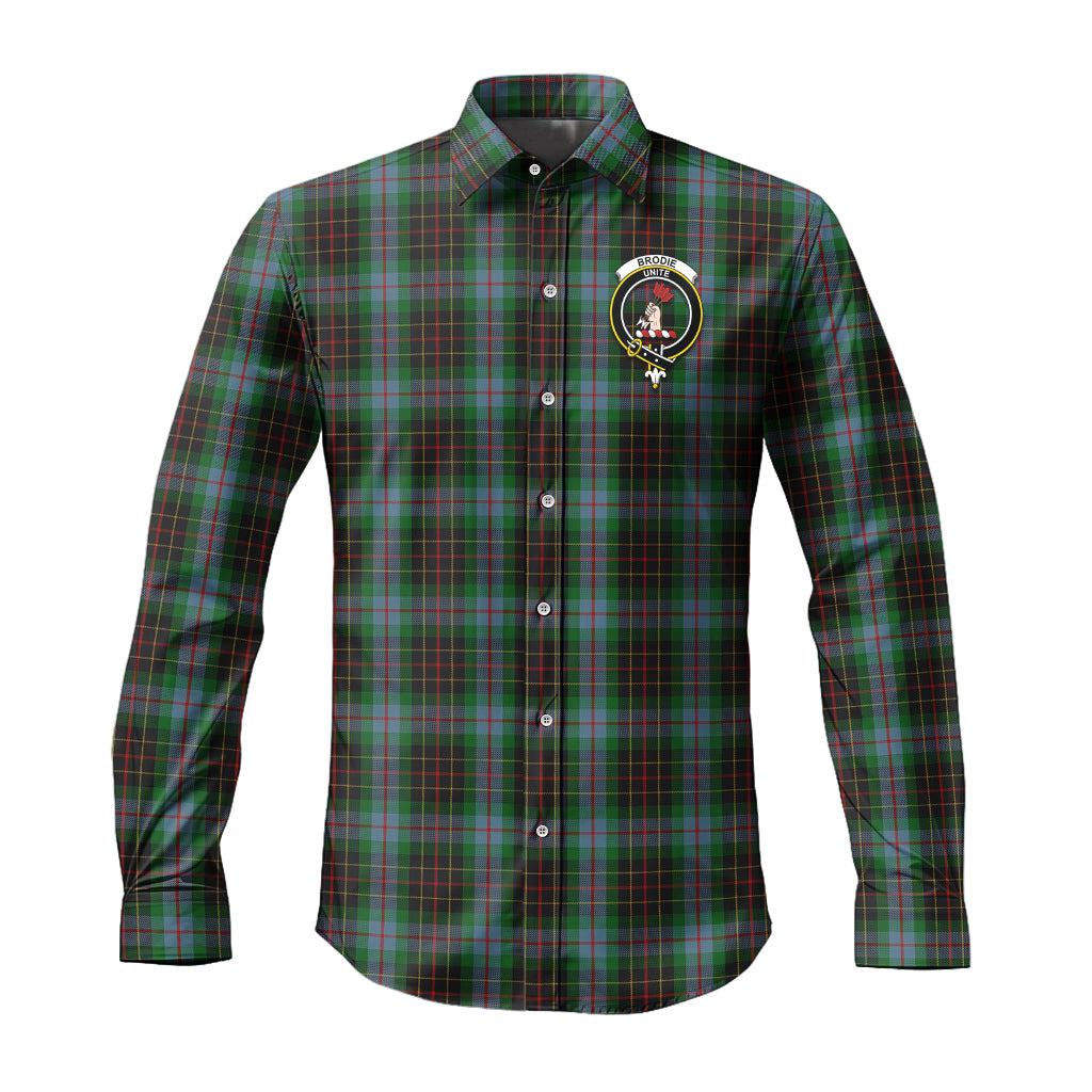 Brodie Hunting Tartan Long Sleeve Button Up Shirt with Family Crest - Tartanvibesclothing