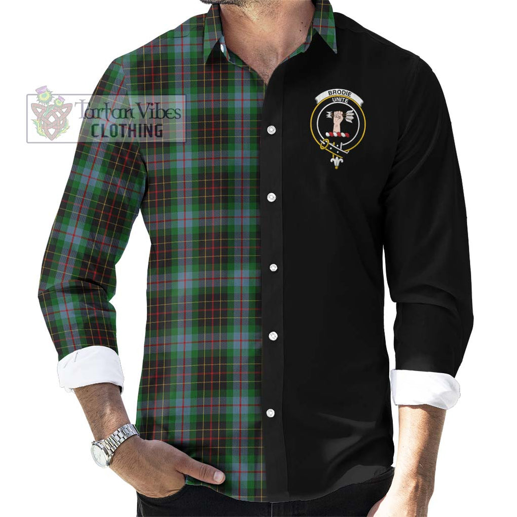 Brodie Hunting Tartan Long Sleeve Button Shirt with Family Crest and Half Of Me Style - Tartanvibesclothing Shop