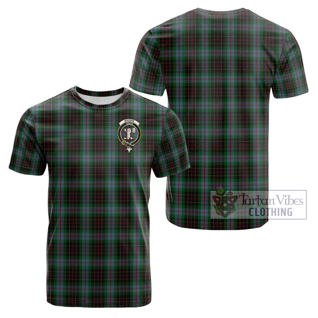 Tartan Vibes Clothing Brodie Hunting Tartan Cotton T-Shirt with Family Crest