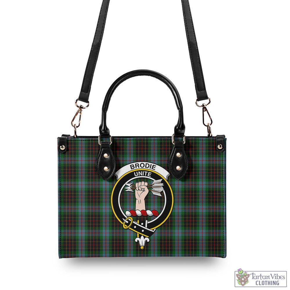 Tartan Vibes Clothing Brodie Hunting Tartan Luxury Leather Handbags with Family Crest